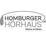 Homburger Hörhaus Logo mit Sprechblase, modern und ansprechend gestaltet.