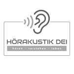 Hoerakustik Dei Logo mit Ohr und Schallwellen, Hörgerätezentrum und Akustik Berlin.